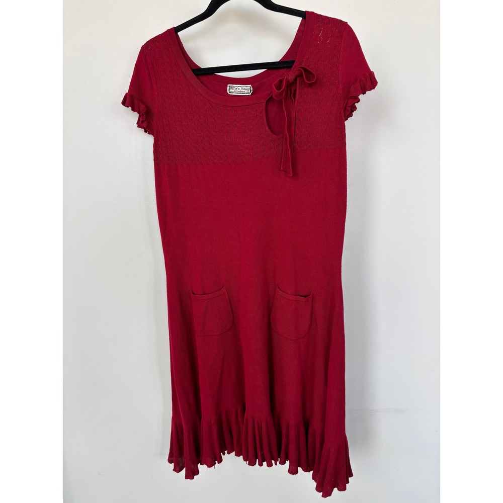 Effie's Heart Myrna Dress Crimson Red Pointelle Knit Ruffle Hem EH305r L/XL NEW